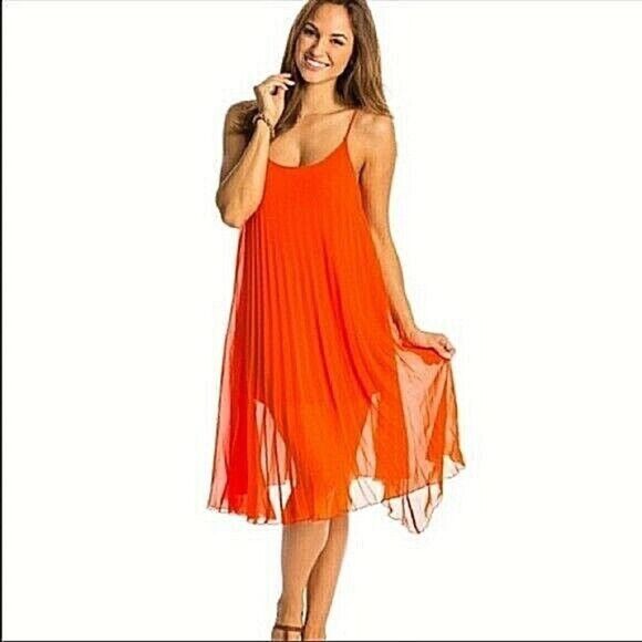 Bleu Rod Beattie Dresses & Skirts - Bleu Rod Beattie orange polyester pleated dress